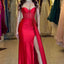 Sexy Spaghetti Straps Sweetheart Mermaid Side Slit Red Long Satin Bridesmaid Dresses Online, BG582