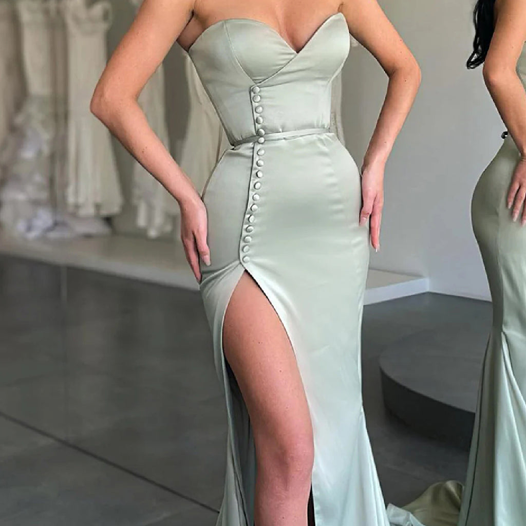 Sexy Sweetheart Mermaid Side Slit Long Satin Bridesmaid Dresses Online, BG583