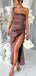 Elegant One Shoulder Mermaid Side Slit Chocolate Satin Long Bridesmaid Dresses Online, BG556