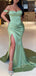 Elegant Satin Off Shoulder Mermaid Side Slit Long Bridesmaid Dresses Online, BG644