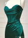 Sexy Spaghetti Straps Mermaid Side Slit Dark Green Long Evening Prom Dress Online, OL137