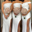 Elegant Off Shoulder Mermaid Side Slit Ivory Satin Long Bridesmaid Dresses Online, BG557