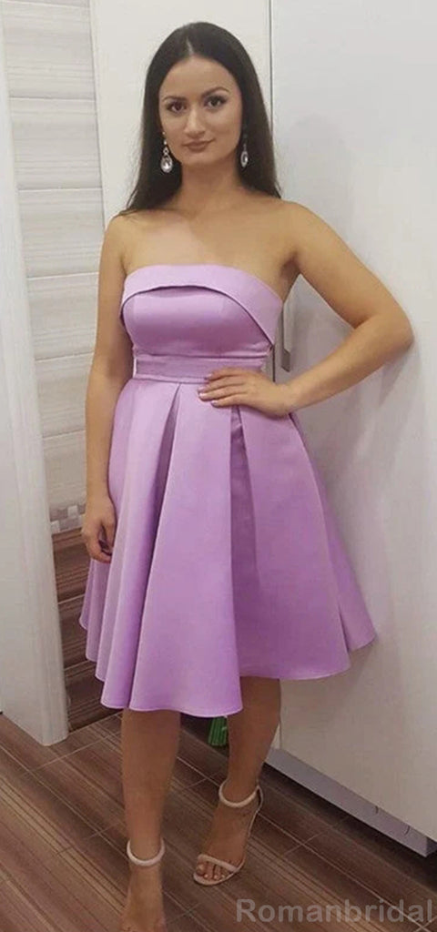 Simple Straight Neck A-line Satin Short Homecoming Dresses Online, HD0696