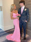 Sexy Spaghetti Straps V-neck Mermaid Pink Long Evening Prom Dress Online, OL139