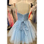 Elegant V-neck A-line Spaghetti Straps Tulle Short Homecoming Dresses Online, HD0687