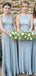 Modest Bateau Mermaid Sleeveless Satin Long Bridesmaid Dresses Online, BG559