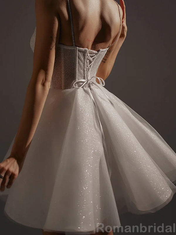 Elegant Spaghetti Straps A-line Tulle Short Homecoming Dresses Online, HD0653