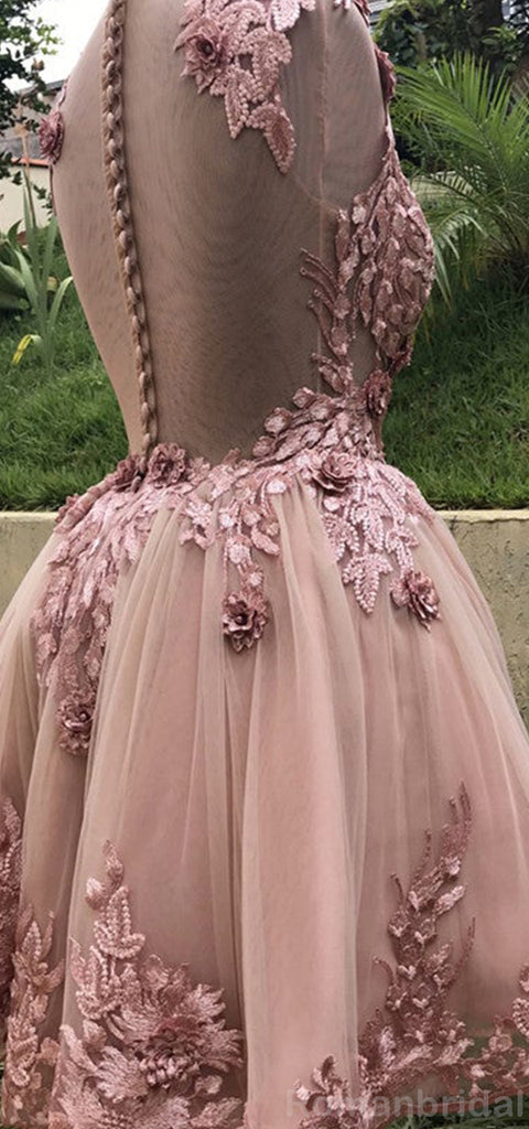 Elegant Straps A-line Applique Dusty Rose Short Homecoming Dresses Online, HD0695