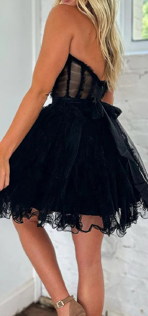 Elegant Sweetheart A-line Tulle Black Short Homecoming Dresses Online, HD0664