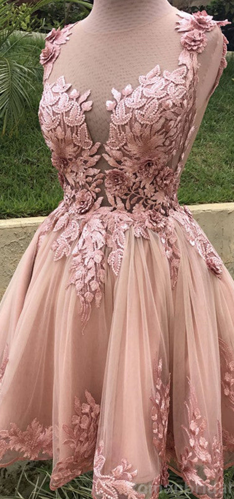 Elegant Straps A-line Applique Dusty Rose Short Homecoming Dresses Online, HD0695