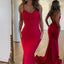 Elegant Mermaid Spaghetti Straps Red Long Jersey Bridesmaid Dresses Online, BG585