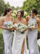 Mismatched Straight Neck Halter Mermaid Satin Long Bridesmaid Dresses Online, BG397