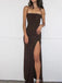 Sexy Spaghetti Straps Mermaid Chocolate Long Evening Prom Dress with Side Slit, OL145