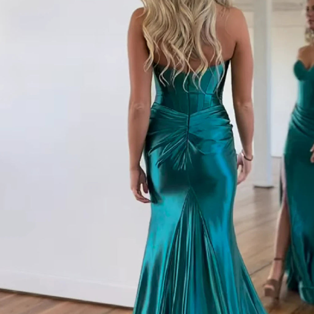 Elegant Sweetheart Side Slit Long Satin Bridesmaid Dresses Online, BG586