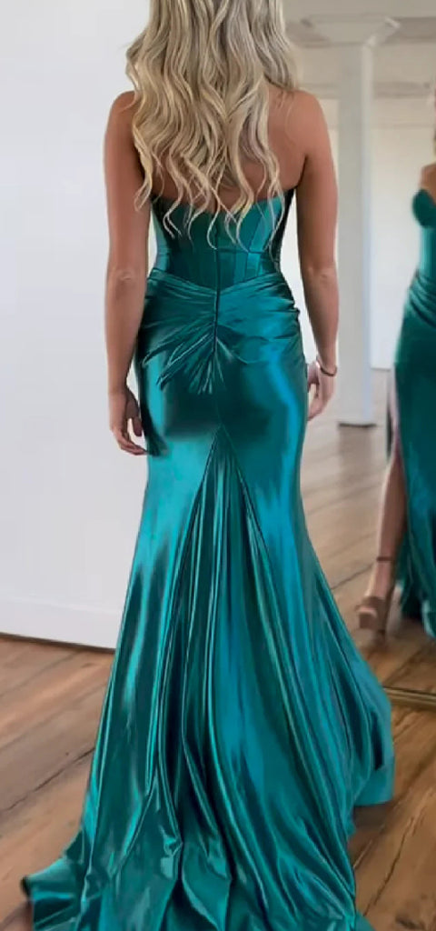 Elegant Sweetheart Side Slit Long Satin Bridesmaid Dresses Online, BG586