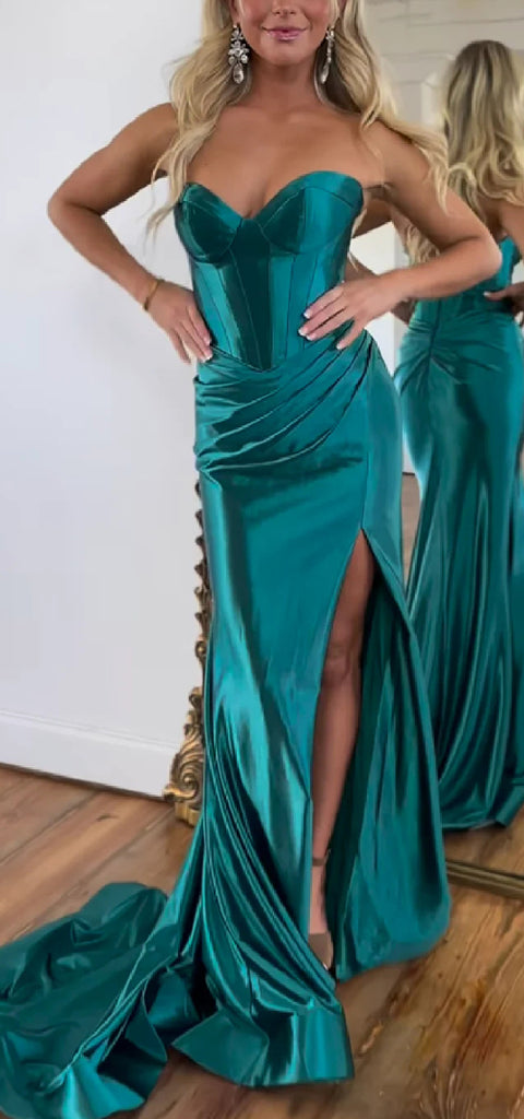 Elegant Sweetheart Side Slit Long Satin Bridesmaid Dresses Online, BG586