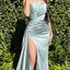 Elegant Asymmetric Side Slit Long Satin Bridesmaid Dresses with Trailing, BG587