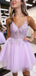 Elegant Spaghetti Straps A-line V-neck Short Homecoming Dresses Online, HD0692