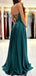 Elegant Spaghetti Straps Side Slit A-line Evening Emerald Long Prom Dress Online, OL210