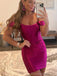 Elegant Off Shoulder Mermaid Fuchsia Satin Short Homecoming Dresses Online, HD0650