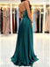 Elegant Spaghetti Straps Side Slit A-line Evening Emerald Long Prom Dress Online, OL210