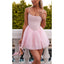 Elegant Spaghetti Straps A-line Tulle Pink Short Homecoming Dresses Online, HD0667