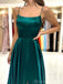 Elegant Spaghetti Straps Side Slit A-line Evening Emerald Long Prom Dress Online, OL210