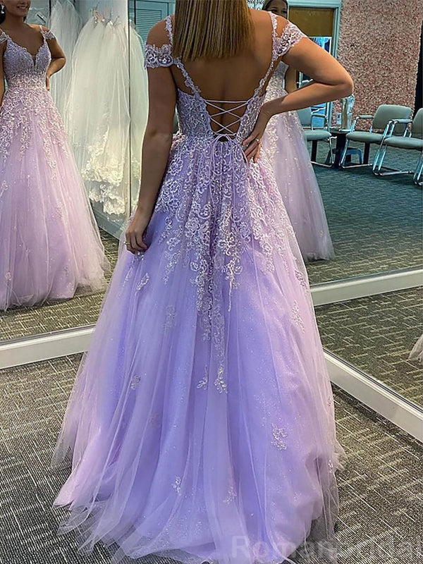 Elegant Spaghetti Straps Off the Shoulder A-line Tulle Long Prom Dress Online, OL211