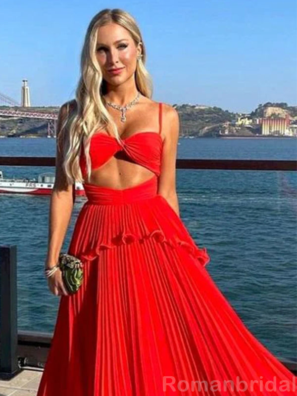 Sexy Spaghetti Straps A-line Red Long Evening Prom Dress Online, OL152