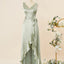 Elegant V-neck Sleeveless A-line Asymmetric Sage Satin Bridesmaid Dresses Online, BG588