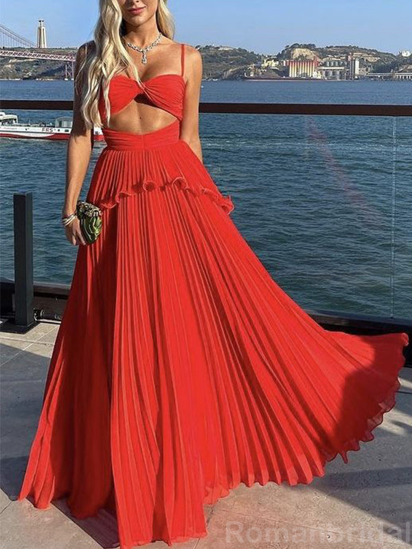 Sexy Spaghetti Straps A-line Red Long Evening Prom Dress Online, OL152