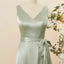 Elegant V-neck Sleeveless A-line Asymmetric Sage Satin Bridesmaid Dresses Online, BG588