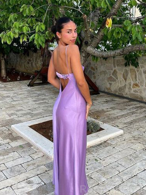 Sexy Spaghetti Straps Mermaid Straight Neck Lilac Evening Prom Dress Online, OL155