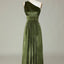 Simple One Shoulder A-line Dusty Sage Velvet Bridesmaid Dresses Online, BG591