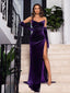 Elegant V-neck Mermaid Side Slit Purple Velvet Long Evening Prom Dress Online, OL160