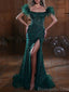 Off the Shoulder Mermaid Sequins Side Slit Beading Long Evening Prom Dress Online, OL215