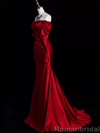 Elegant Off the Shoulder Long Sleeves Mermaid Red Long Evening Prom Dress Online, OL161