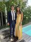 Simple Spaghetti Straps Mermaid Side Slit Yellow Long Evening Prom Dress Online, OL163
