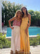 Simple Spaghetti Straps Mermaid Side Slit Yellow Long Evening Prom Dress Online, OL163