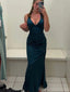Elegant Mermaid V-neck Sleeveless Ink Blue Evening Prom Dress Online, OL166