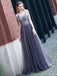 Elegant A-line Tulle V-neck Sleeveless Evening Prom Dress Online, OL219