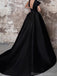 Elegant One Shoulder A-line Black Satin Long Evening Prom Dress Online, OL221