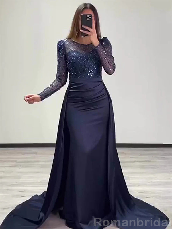 Sparkly A-line Long Sleeves Illusion Evening Prom Dress Online, OL168