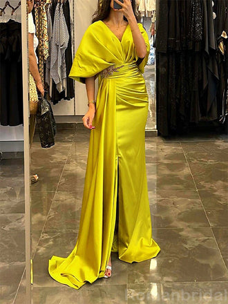 Modest V-neck Half Sleeves Mermaid Evening Prom Dress with Trailing, OL169