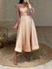 Elegant Long Sleeves V-neck Tea Length A-line Champagne Satin Long Evening Prom Dress Online, OL223