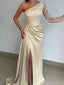 Elegant One Shoulder Long Sleeve Mermaid Side Slit Evening Prom Dress Online, OL170