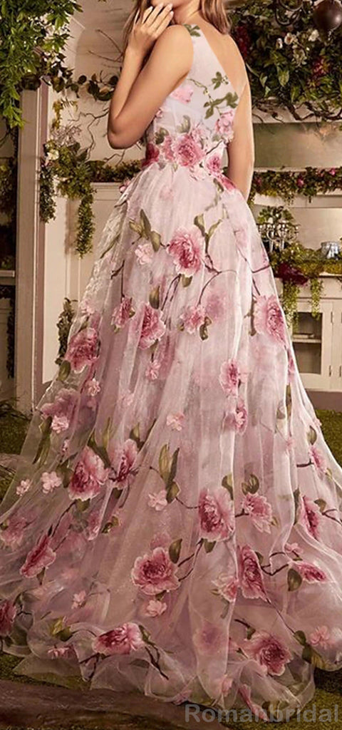 Beautiful One Shoulder A-line Flowers Side Slit Long Evening Prom Dress Online, OL224