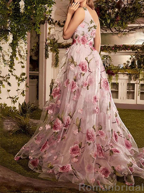 Beautiful One Shoulder A-line Flowers Side Slit Long Evening Prom Dress Online, OL224