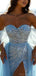 Sparkly Off the Shoulder Sweetheart A-line Side Slit Blue Long Prom Dress Online, OL230