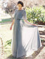 Chiffon Half Sleeves A-line Grey Long Bridesmaid Dresses Online, BG408